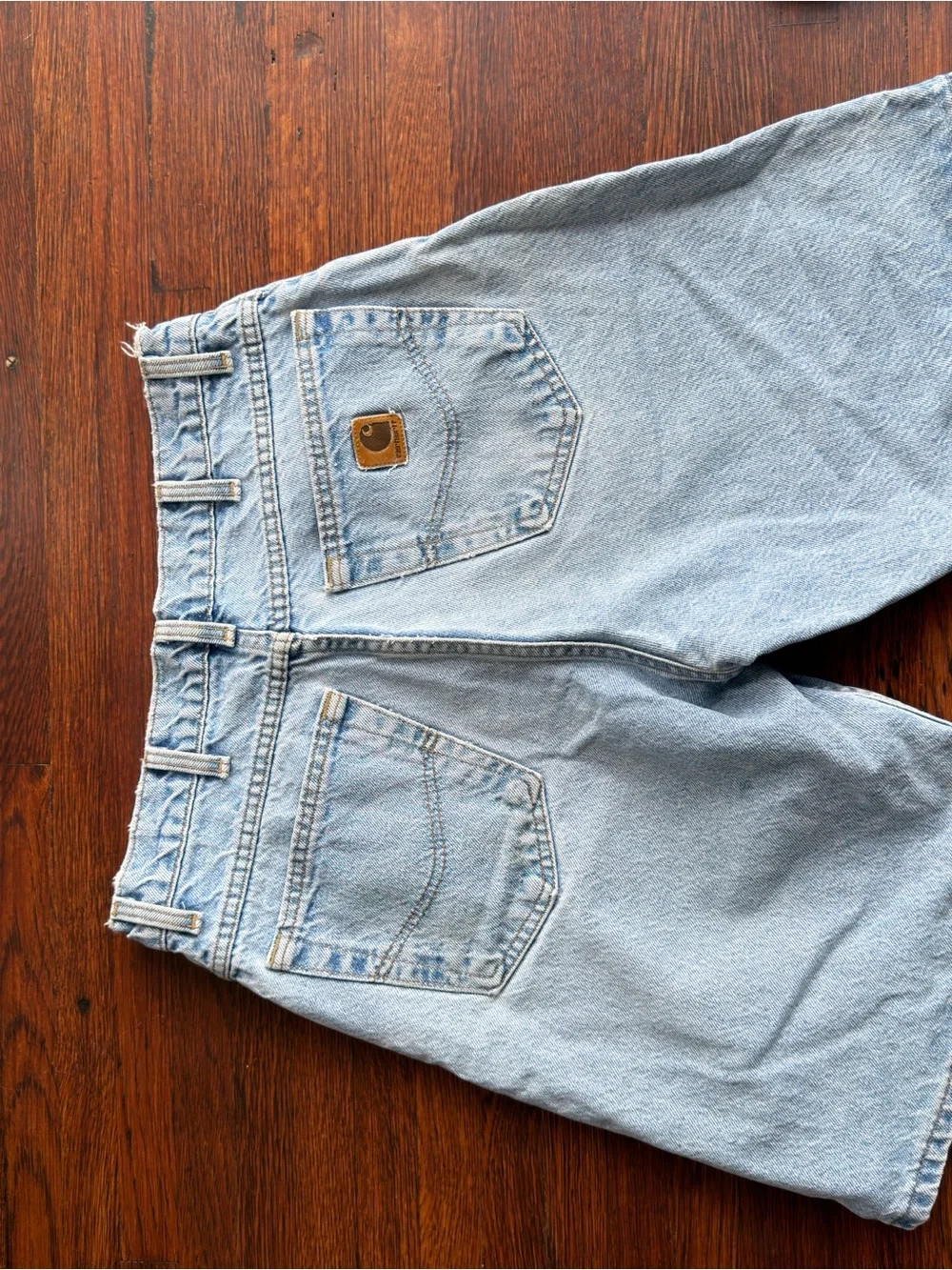 Vintage Carhartt Denim Shorts Light Wash Relaxed Fit Workwear Mens 30